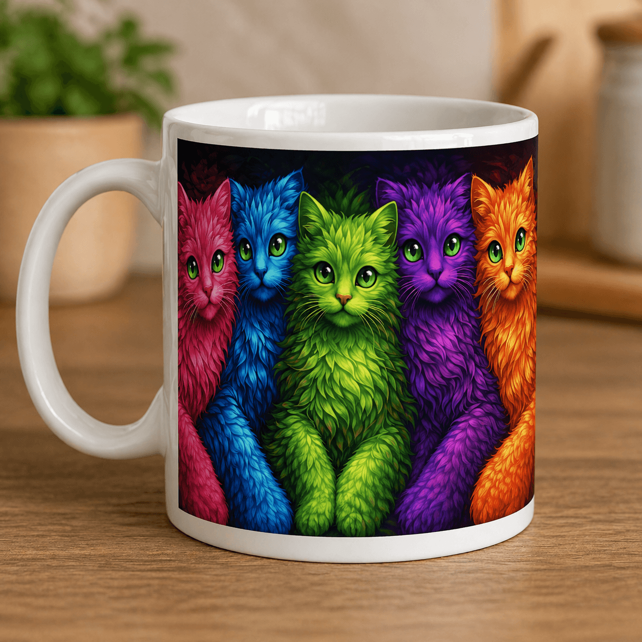 Caneca personalizada com estampa colorida de gatos